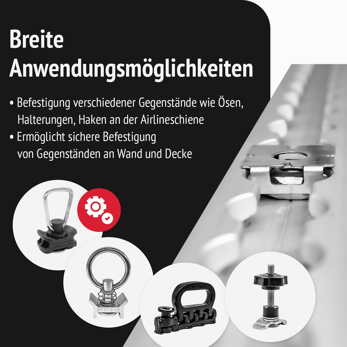 Zurrschienenmutter M8 für Airlineschiene | Airlineschiene Fitting im 10er Set, mit Clip zum Einsetzen | Belastbarkeit: 900kg (vertikal), 400kg (horizontal); Größe: 24,3 x 19,1 x 7,3mm