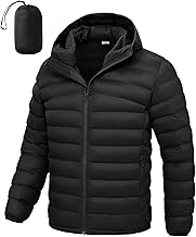 BGOWATU Men's Puffer Jacket with Hood Packable Lightweight Water-Resistant Outdoor Winter Coat for Snow Ski Travel