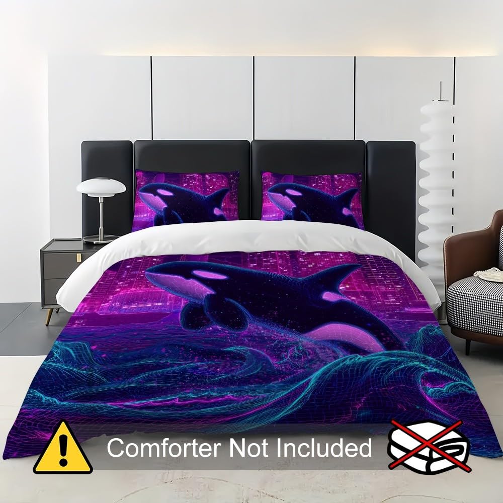 Miękka Mikrofibra Neony Mordercze Fale 155 x 200 cm Wygodne i oddychające zestawy pościeli 3-częściowy Hipoalergiczne Blufioletowe poszewki na kołdry na wszystkie pory roku
