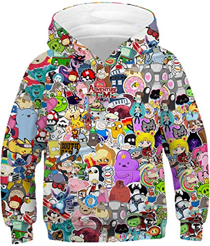 EMILYLE Moda Diseño Navidad Halloween Fiesta Animal Chula 3D Impresión Interesantes Sudadera con Capucha para Niños (XS(105-115cm), Cómico)