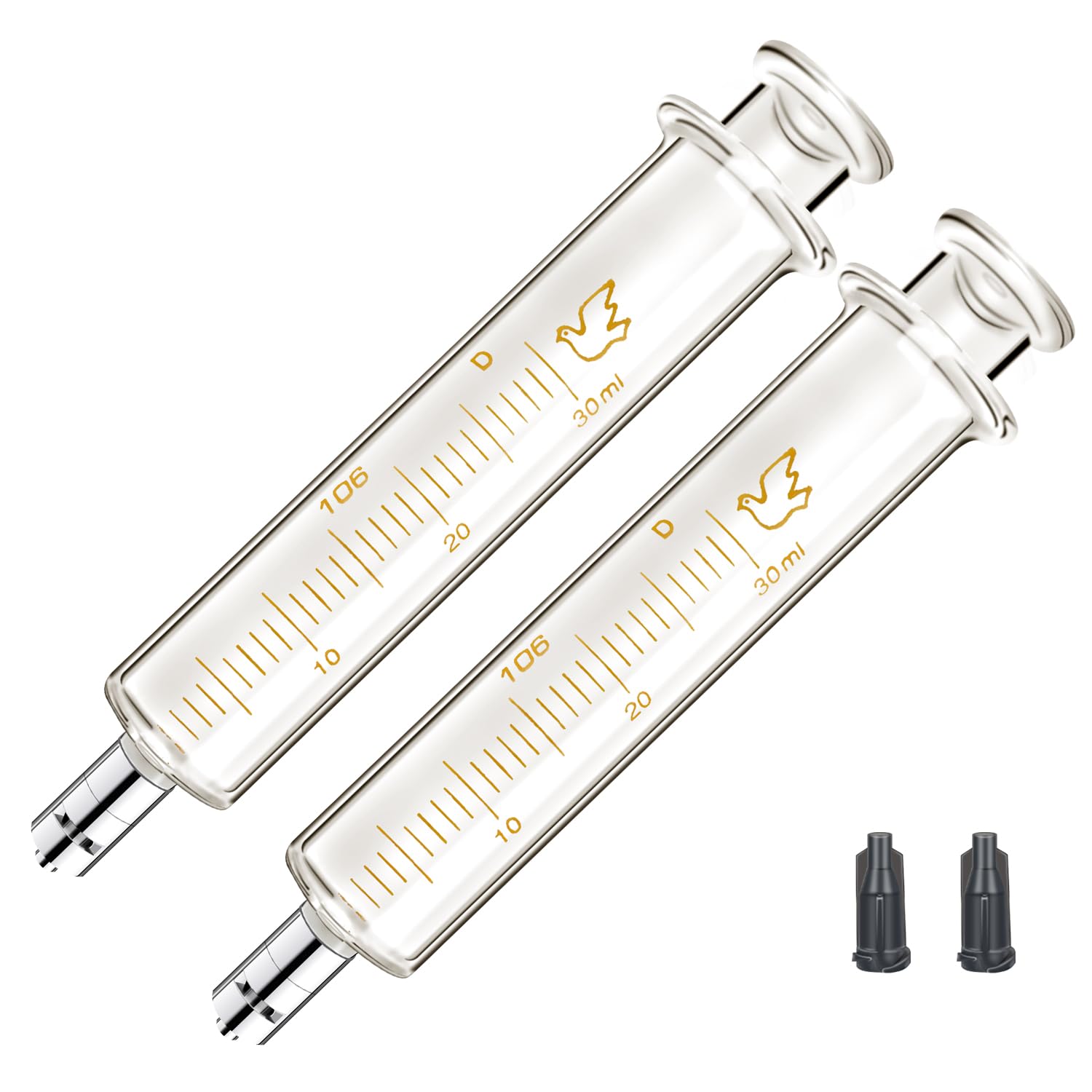 Confezione da 2 siringhe in vetro con tappo da 30 ml per laboratorio