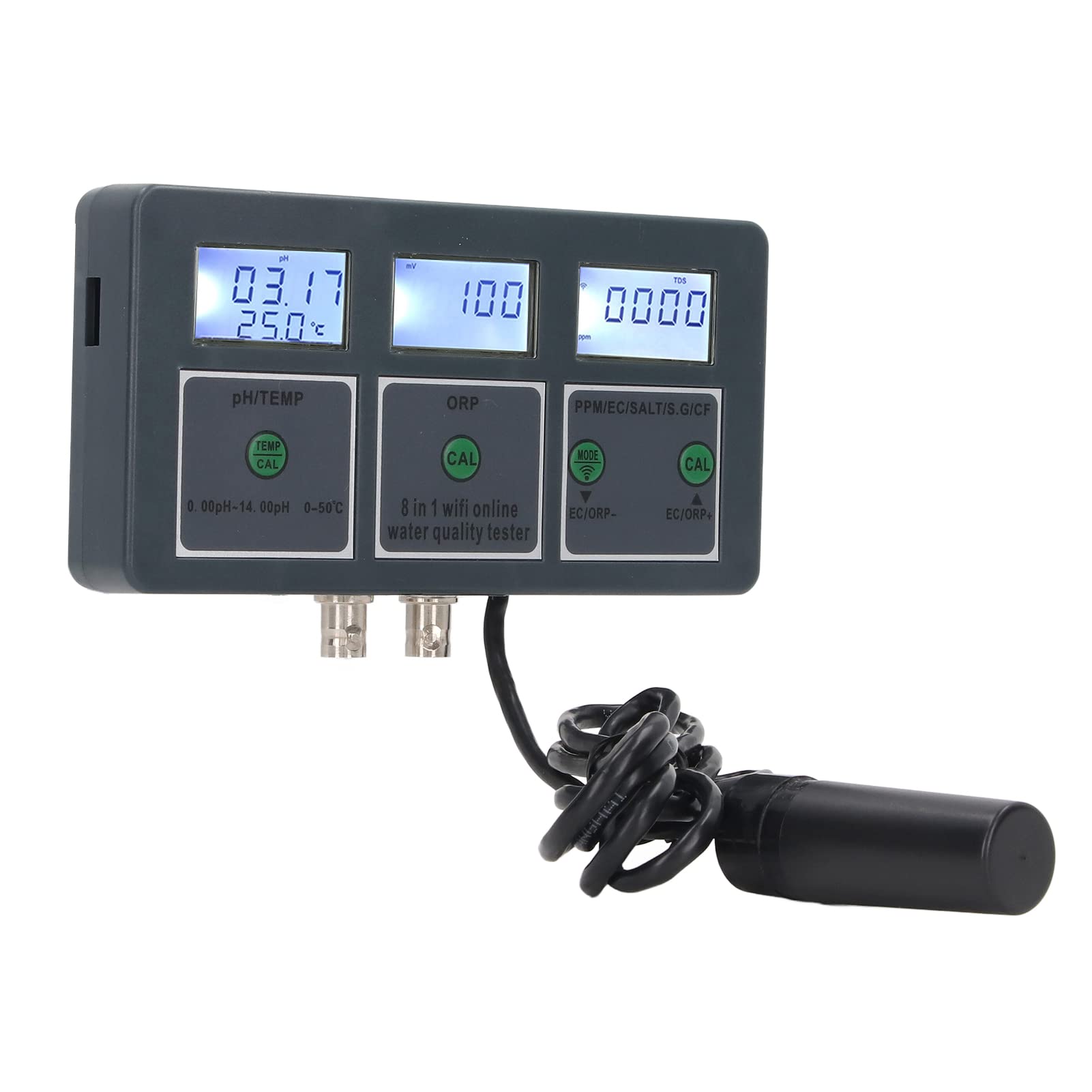 Wasserqualitätstester für Aquarien und Pools - Multiparameter Messgerät mit pH, EC, TDS, Salinität, Temperatur, WLAN App-Überwachung für Hydrokultur