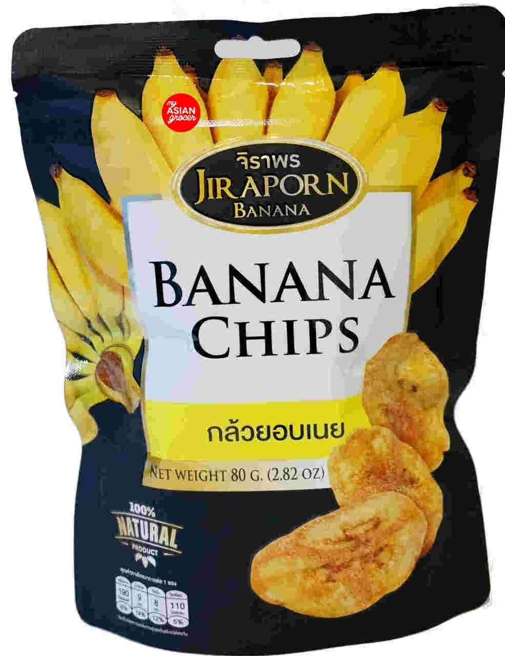 JIRAPORN BRAND, Banana Chips, Size 80g X 4 Packs