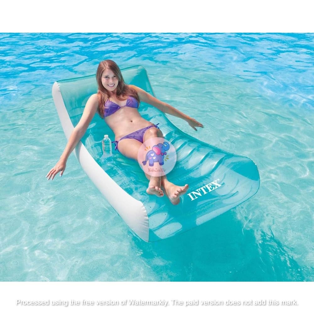 KidsZeeNie®Inflatable Floating Lounger with Headrest for Adult | Air Bed Blow Up Pool Party Rider for Water Games, Slides, Outdoor Summer Fun (Kids Age 6+) (Transperant Splash Launger) 4