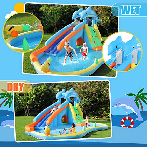 Naice Inflatable Water Slide, Bounce House For Wet And Dry, Climbing Wall & Larger Splash Pool, Water Gun & Hiding Hole, Outdoor Backyard Waterslide For Kids Children Girl Boy (W/ 480W Blower & Hose) #TOP3