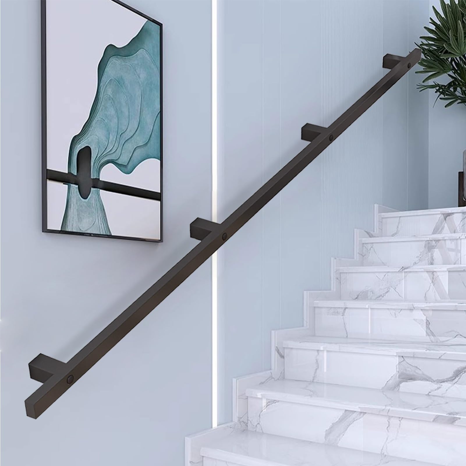 Rampe d'escalier pour intérieur et extérieur balustrade moderne noire de 15 pieds