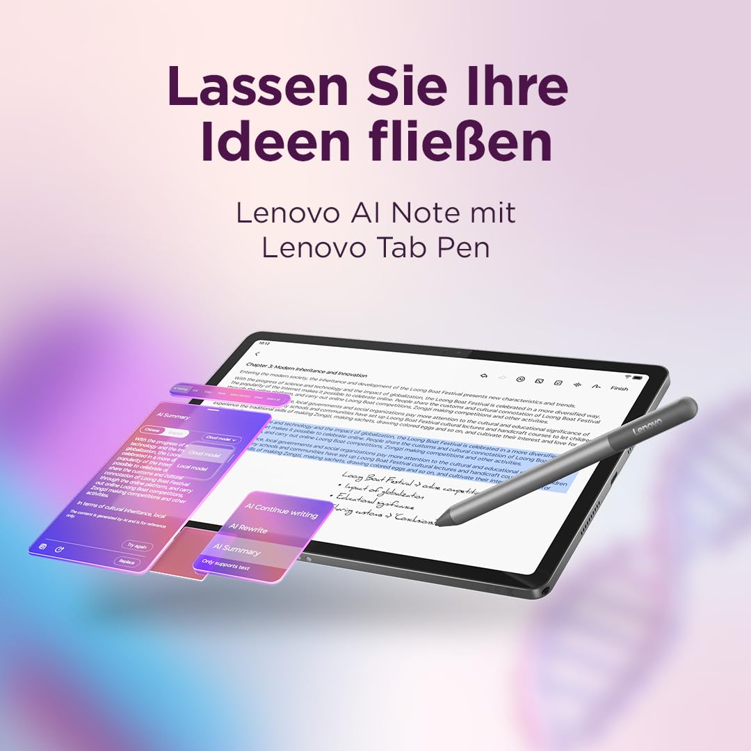Lenovo Idea Tab Tablet, 11" 2.5K 16:10 LCD Display, MediaTek Dimensity 6300, 8GB RAM, 128GB Speicher, Android 15, Luna Grey, inkl. Tab Pen
