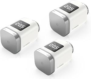 Bosch Smart Home Termostato de radiador II [+M], termostato Inteligente, Uso Flexible en el Sistema Bosch Smart Home o en Sistemas Matter con Independencia del Fabricante, Juego de 3 Unidades