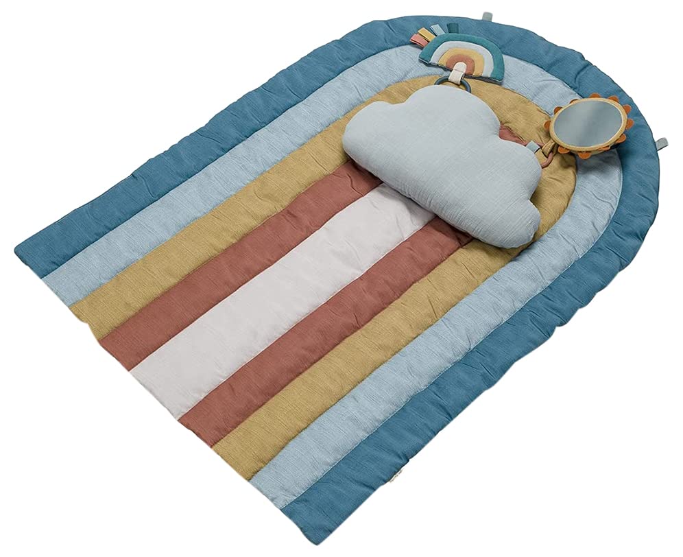 Image of Itzy Ritzy Tummy Time Play Mat, Includes Cloud-Shaped Bolster, Mirror & Crinkle Sound Toy, Rainbow