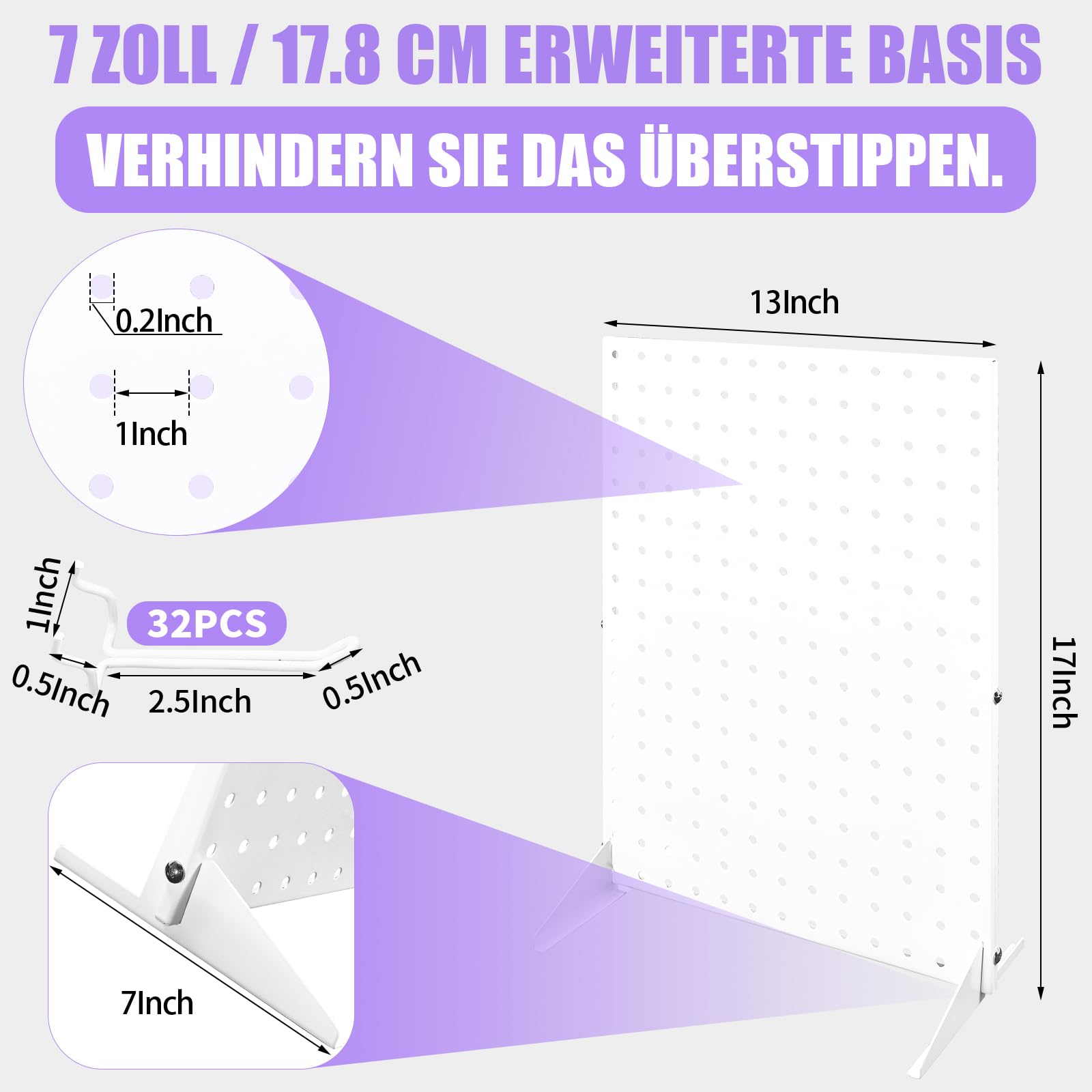 1 présentoir blanc pour tableau perforé, 17" x 13", organiseur de table, présentoir en métal, pour bijoux, porte-clés, autocollants