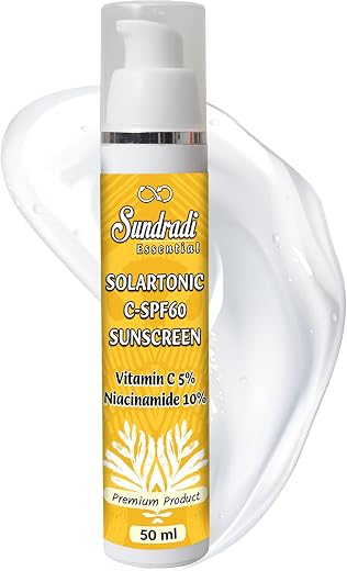 Sundradi Essential Solartonic SPF 60 Sunscreen Vitamin C (5%),Niacinamide (10%) - 50 ml (Brightens and Evens Skin Tone,Hyd...