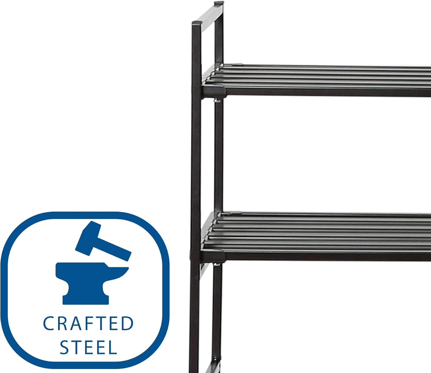 Seville Classics Sturdy Freestanding Storage Shelf for Bedroom, Closet, Entryway, Dorm Room Organizer 2-Tier Stackable 9-Pair Wood Resin Metal Shoe Rack, Espresso Slat : Everything Else