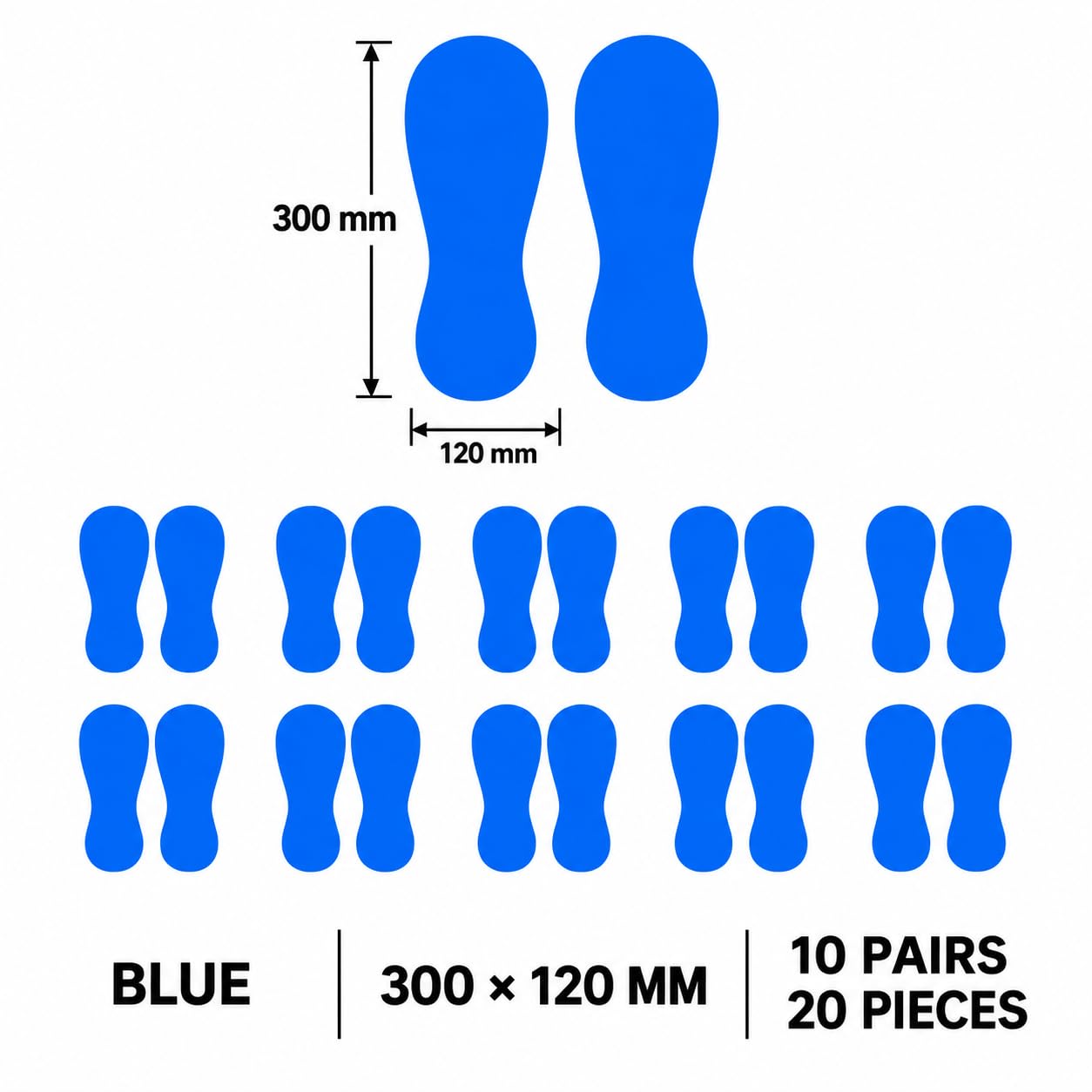 Bodenmarkierung Stiefelabdrücke Blau 300 mm - 10 Stück (5 Paar)