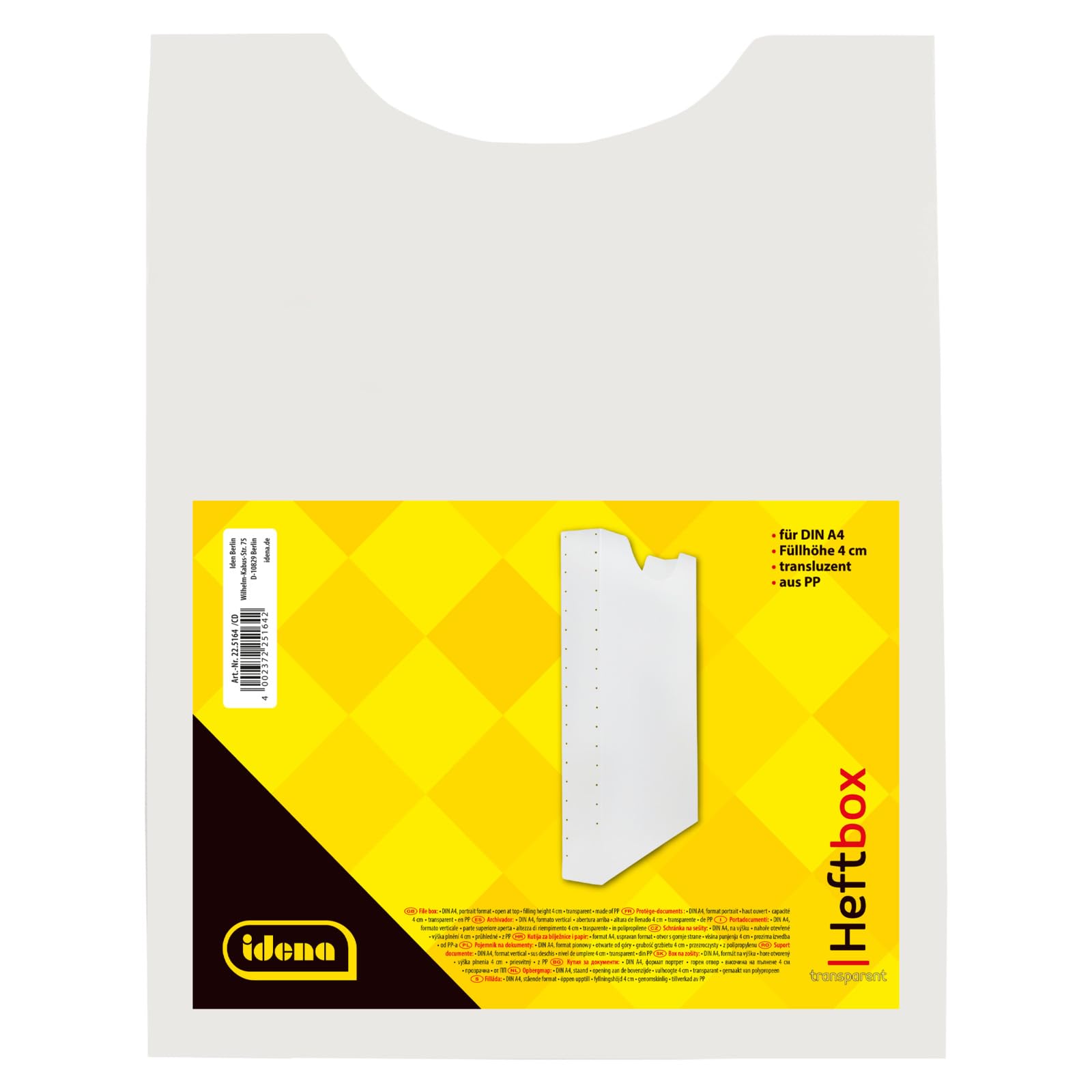 Idena 225164 Notebook Box A4 Portrait Format Filling Capacity 4 cm Transparent