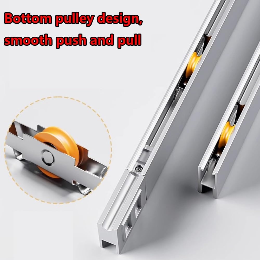 Aluminiowy zestaw szyn do drzwi przesuwnych z rolkami do podwójnych szaf obejściowych i drzwi do stodoły 100 cm (99.8 cm) 8 mm czarny sprzęt do szafek i garderoby Solut