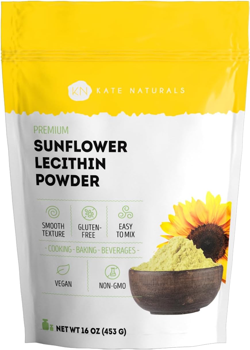 Kate Naturals Sunflower Lecithin Powder for Baking Bread, Gummies, Cooking. Lecithin Supplement for Clogged Milk Ducts. Substitute for Soy Lecithin Powder (16oz, Non-GMO)
