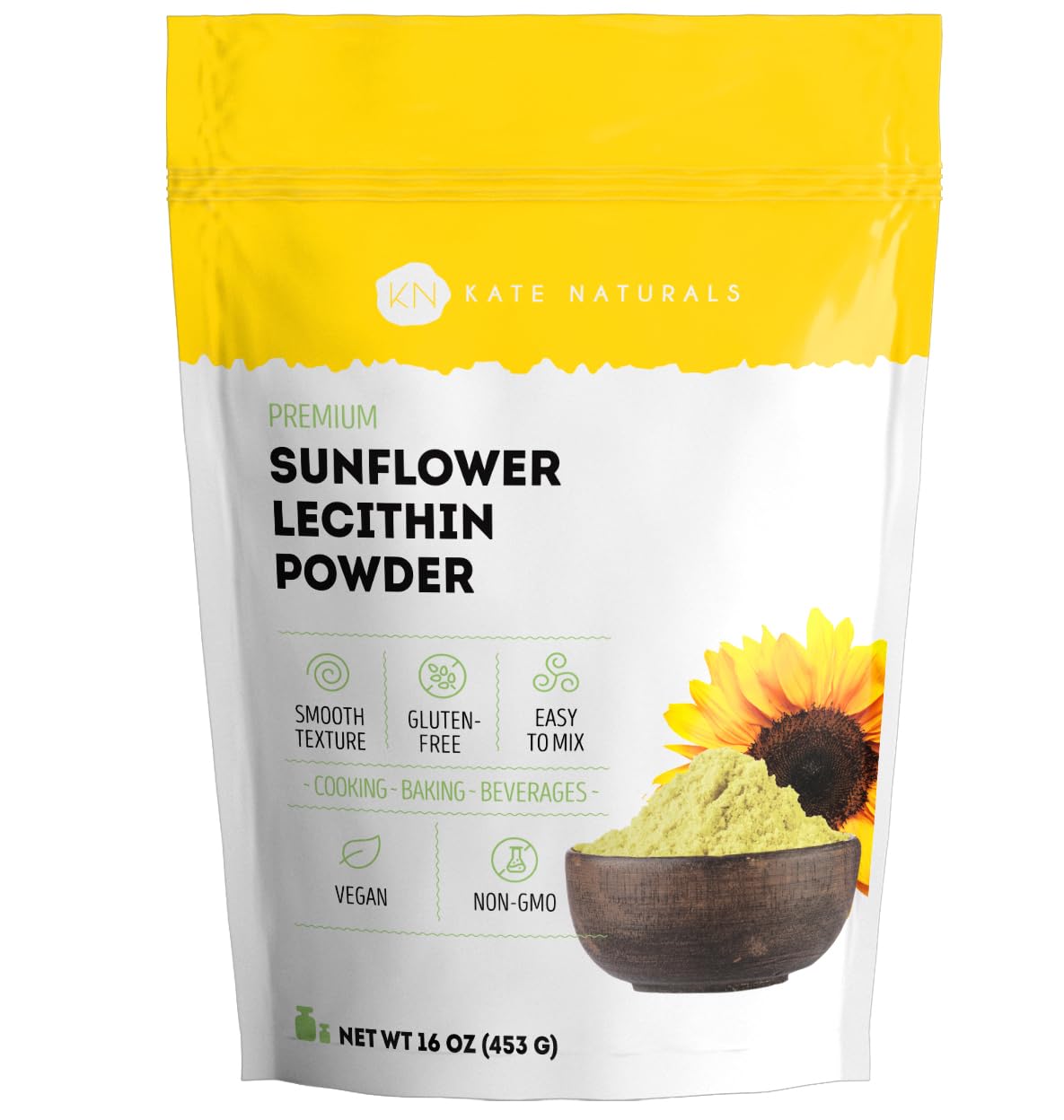 Kate Naturals Sunflower Lecithin Powder for Baking Bread & Cooking (16oz) 1 Pound (Pack of 1)