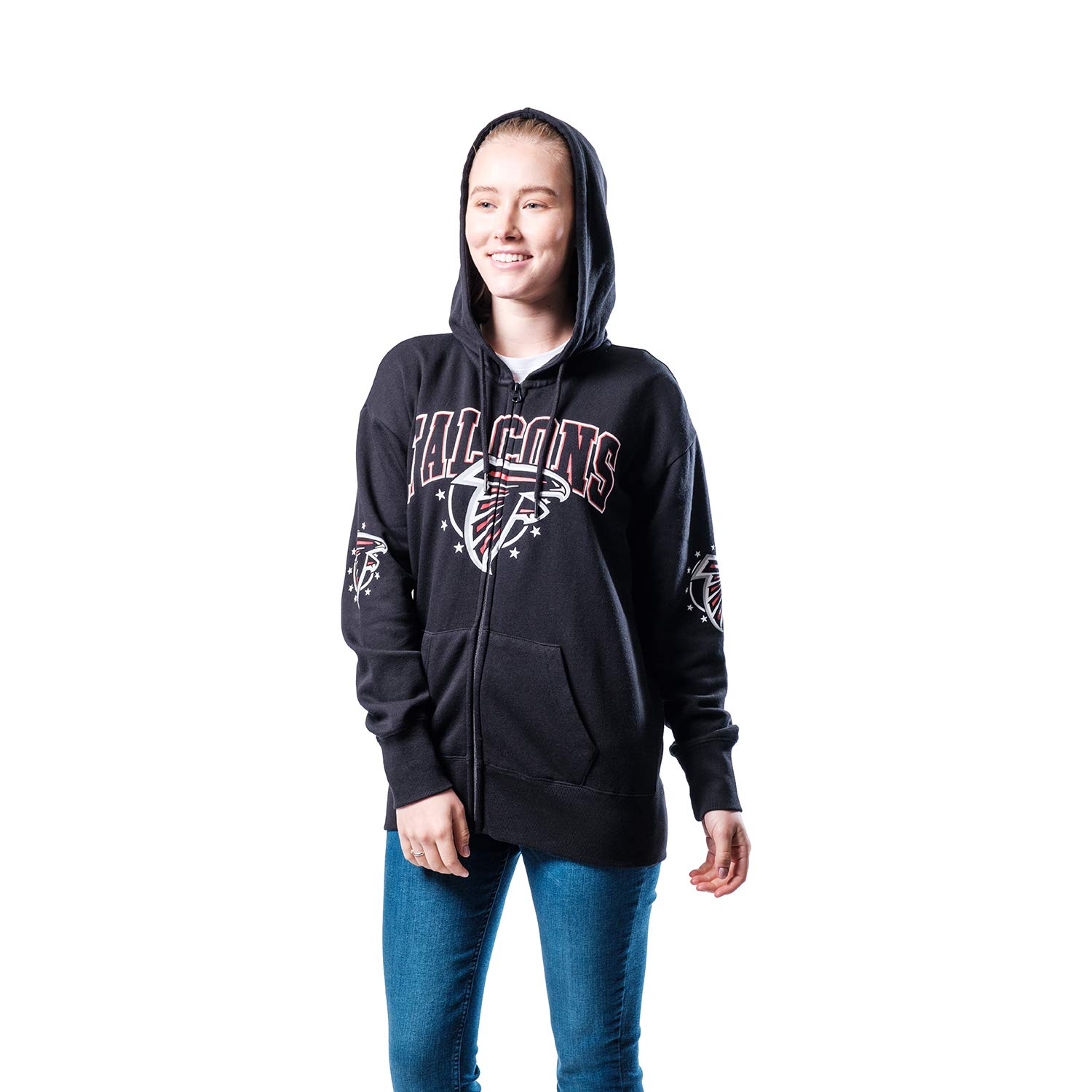 Ultra Game NFL Atlanta Falcons Womenss Full Zip Fleece Hoodie Sweatshirt Banner Jacket, Team Color, Small