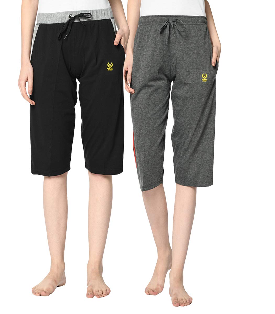 Women's Cotton Blend Capri Sportswear for Sleep, Gym, Yoga and Sports Wear Pack of 2-Vj_Wcapri_Group6-image-15