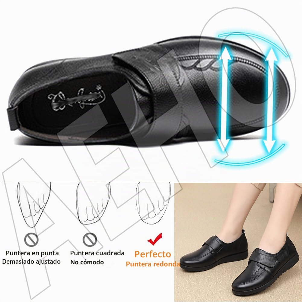 AEHO Zapatos Ancho Especial Mujer Cuero PU Air Cushion Slip On Walking Shoes Zapatillas ortopédicas para Mujer sin Cordones ortopédicos con colchón de Aire,Negro,41/255mm