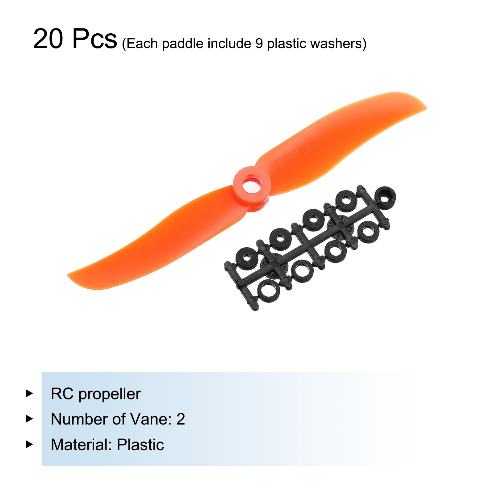 QUARKZMAN 20Pcs 5030 RC Hélices d'avion RC 2 Pales 12.7cm Diamètre Hélices de Drone Plastique pour Remplacement d'Hélice de Quadricoptère d'avion RC, Orange avec 9 Rondelles en Plastique
