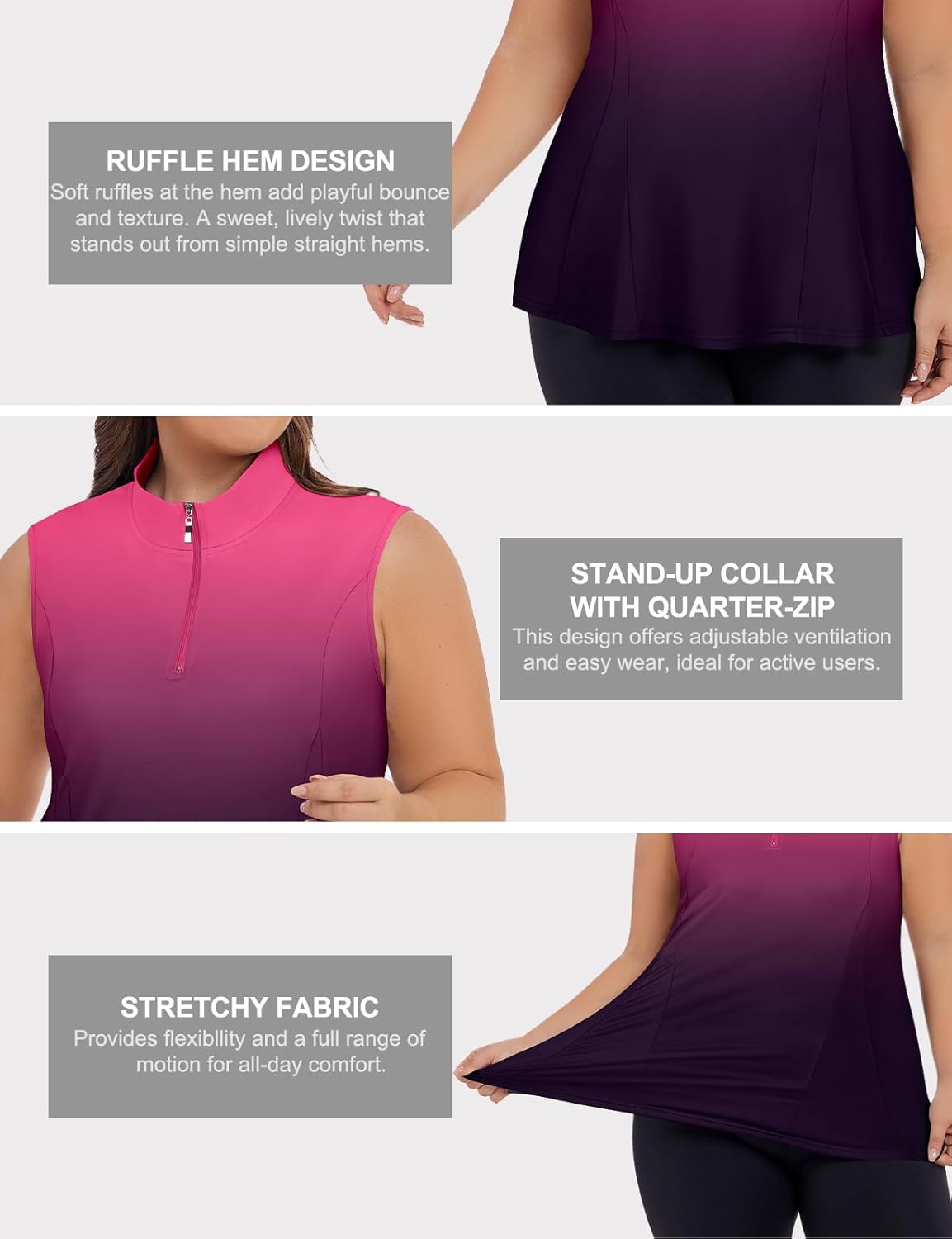 Plus Size Golf Polo Shirts for Women 1/4 Zip Up Quick Dry Sleeveless Workout Tank Tops XL-5XL - Image 5