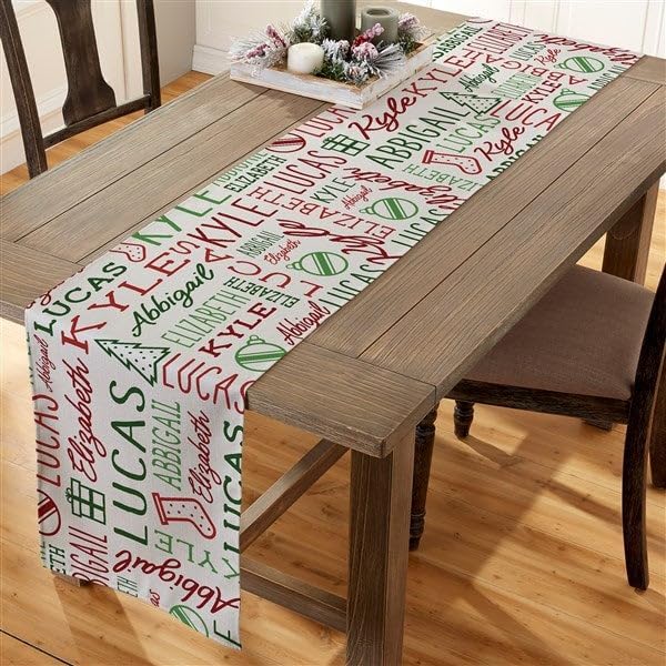 Personalization Universe Holiday Repeating Name Personalized Christmas Table Runner- 16" x 96"