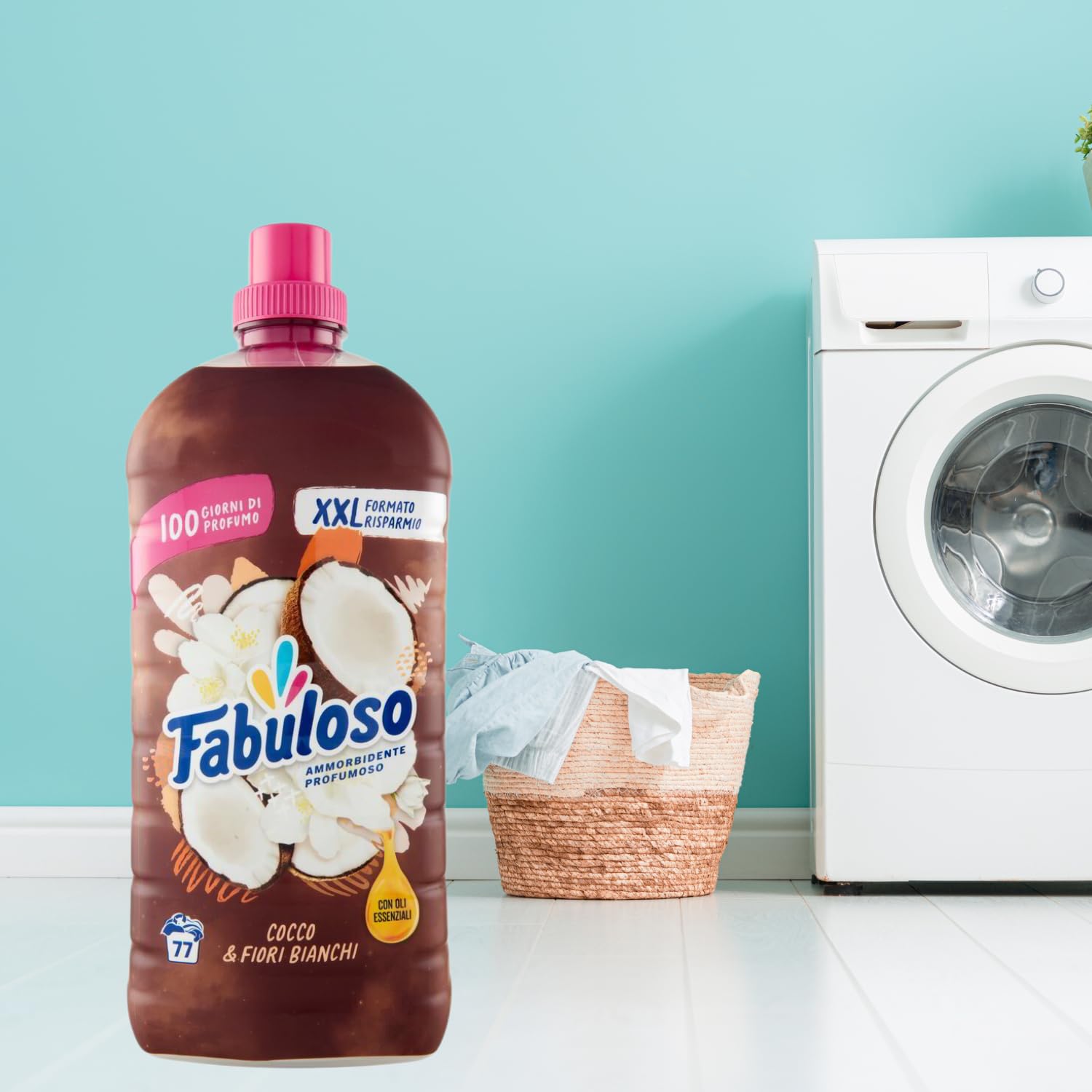 Ammorbidente Profumato Cocco e Fiori Bianchi XXL – 77 Lavaggi – 1700 ml kit con Spugna Brandizzata SPESA & RISPARMIO Inclusa – Variazioni 4/8/12 Pezzi (4)