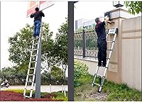 Vista 1 de OKUOKA Telescopic Extendable Ladder 4.1M Telescopic Extension Ladder Straight Ladder Fold Herringbone Engineering Attic Household Aluminum Alloy