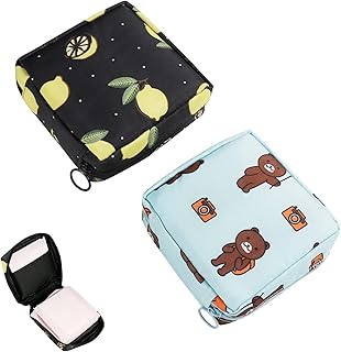 شنطة تخزين وتنظيم الفوط الصحية واكواب الحيض من النايلون بسوستة محمولة وقابلة لاعادة الاستخدام للبنات والنساء قطعتين اخضر كوميوس شارب