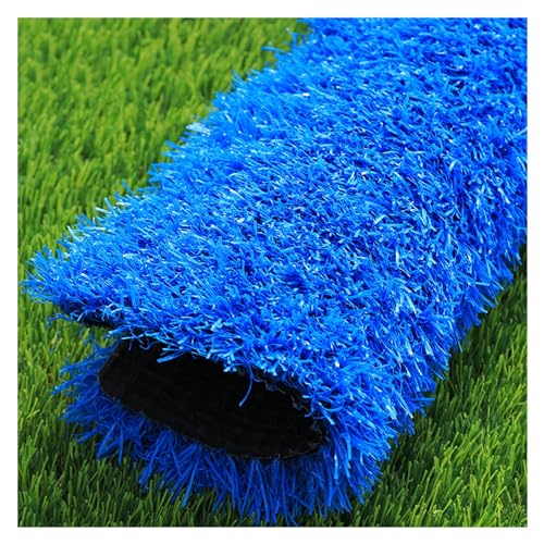 Alfombra de césped artificial sintético para jardín al aire libre, césped, parques infantiles, alfombra decorativa de césped sintético de 0.98 pulgadas de grosor, azul, 23.64 x 59.10 pulgadas