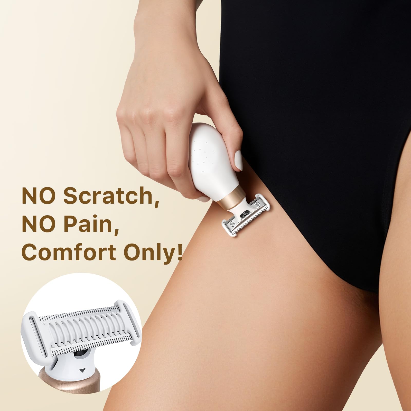 2026 Rasoir Électrique Femme - Tondeuse Bikini et Visage Indolore, Épilateur Corps Doux pour Peaux Sensibles, Rechargeable USB-C, Étanche Wet & Dry, Format Voyage Compact, Blanc