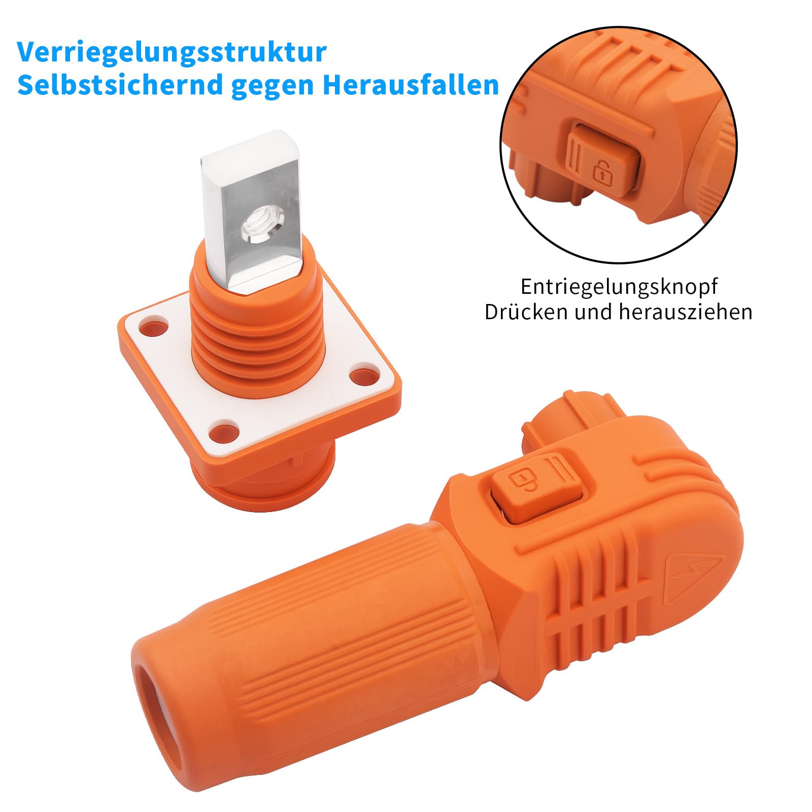 Conector de batería de 120 A, conector de almacenamiento de energía, cobre plateado, grado de protección IP67, conector de un solo núcleo para almacenamiento de energía (naranja y negro)