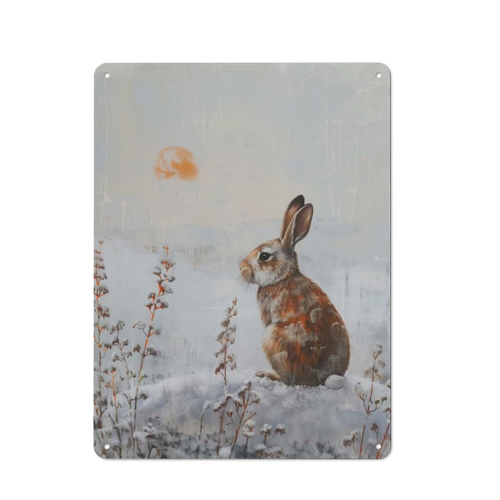Junmoney Rabbit In Winter Landscape Tin Sign 40X30cm With For Hallway Wall, Vintage Decor, For Home Interiors, Feature Walls And Decorative Displays