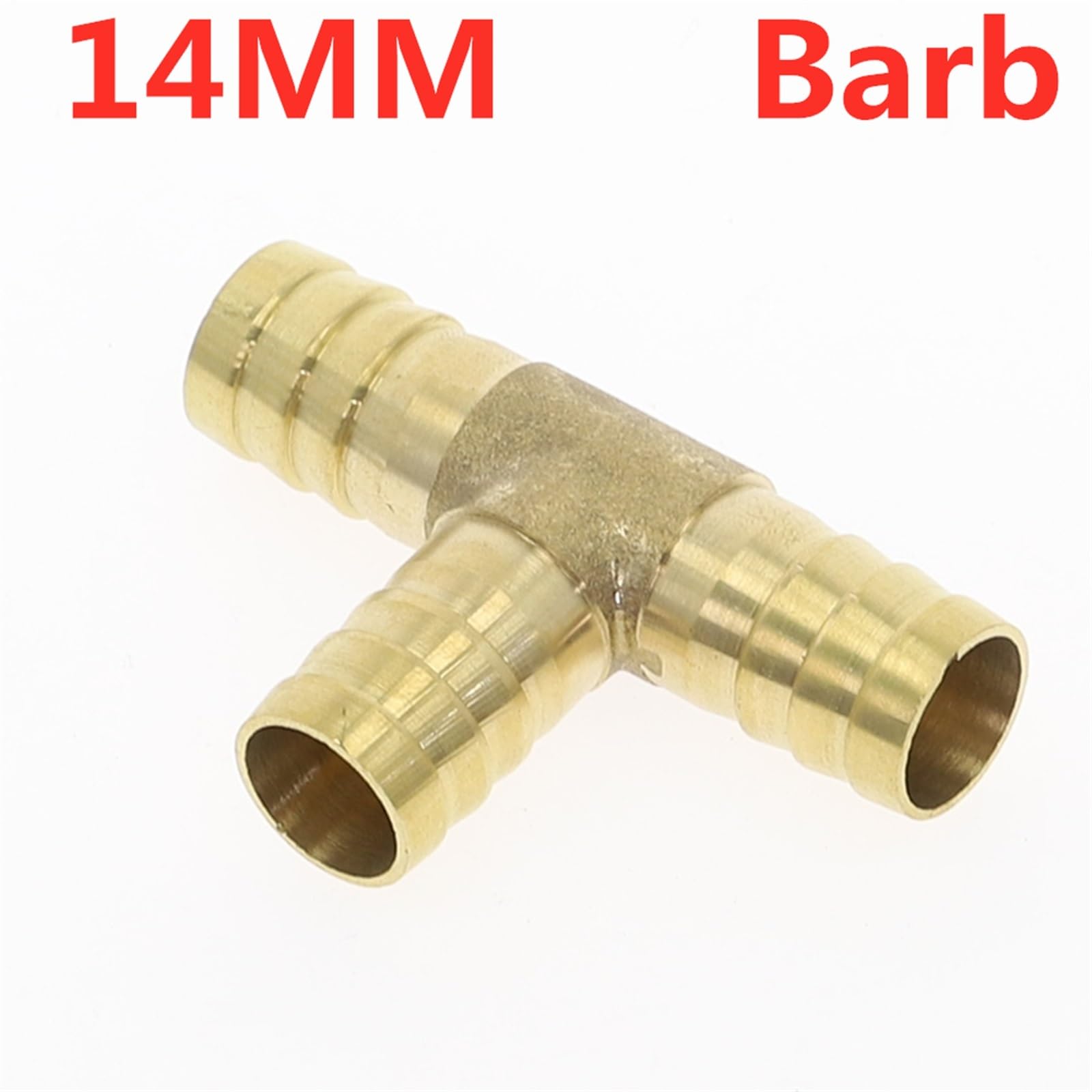 Qinlu-Brass Connector Hose Fitting 4mm 6mm 8mm 10mm 12mm 16mm T-Shape Brass Barb Hose Fitting Brass Barbed Coupling Connector Adapter, corrosion resistance(14MM)