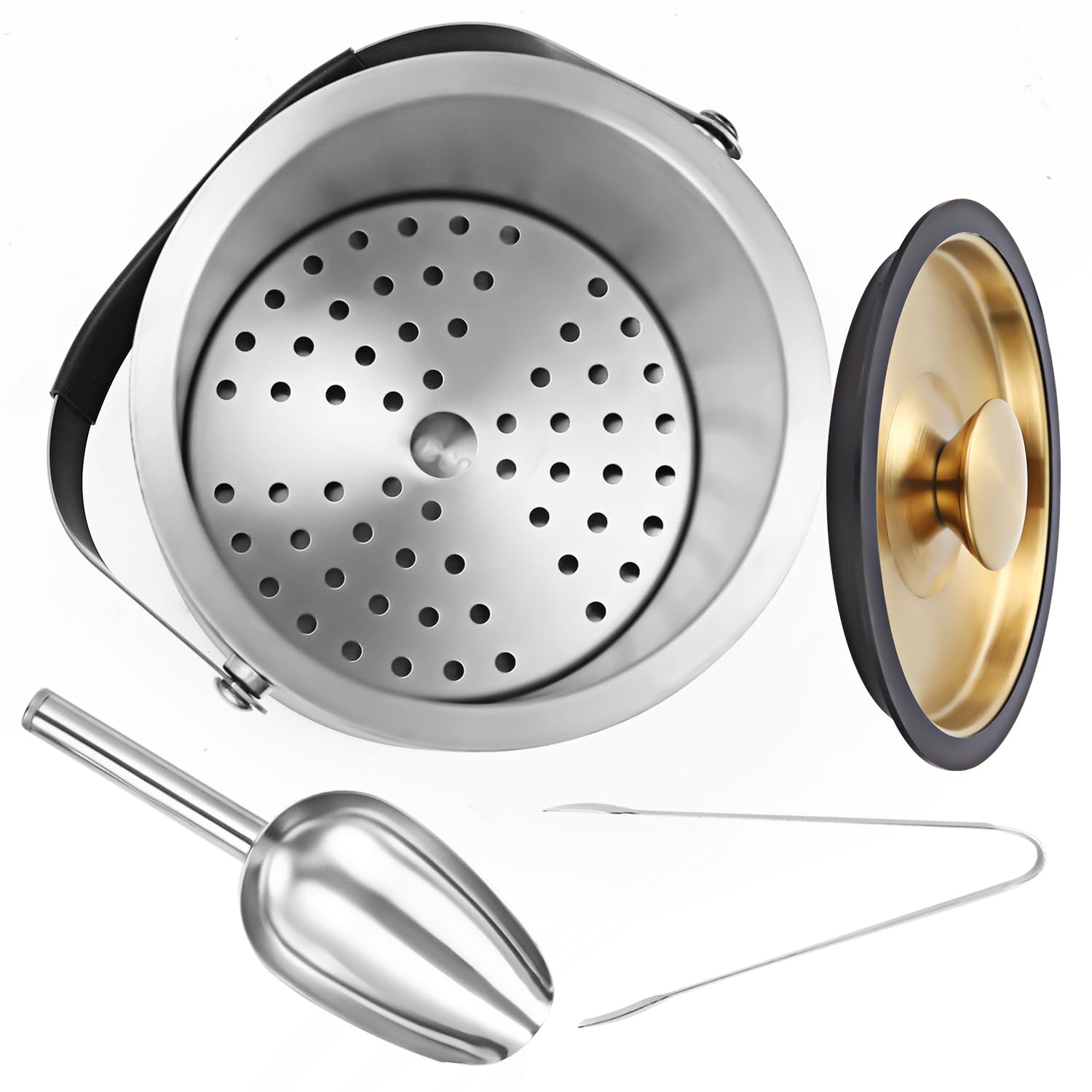3.2L Cubitera Aislada, Cubitera Acero Inoxidable con Tapa de Silicona, Pinzas, Scoop, Colador, Aislamiento de Doble Pared con, Contenedor De Cubitos De Hielo para Bar de Cócteles, Fiestas, Champán