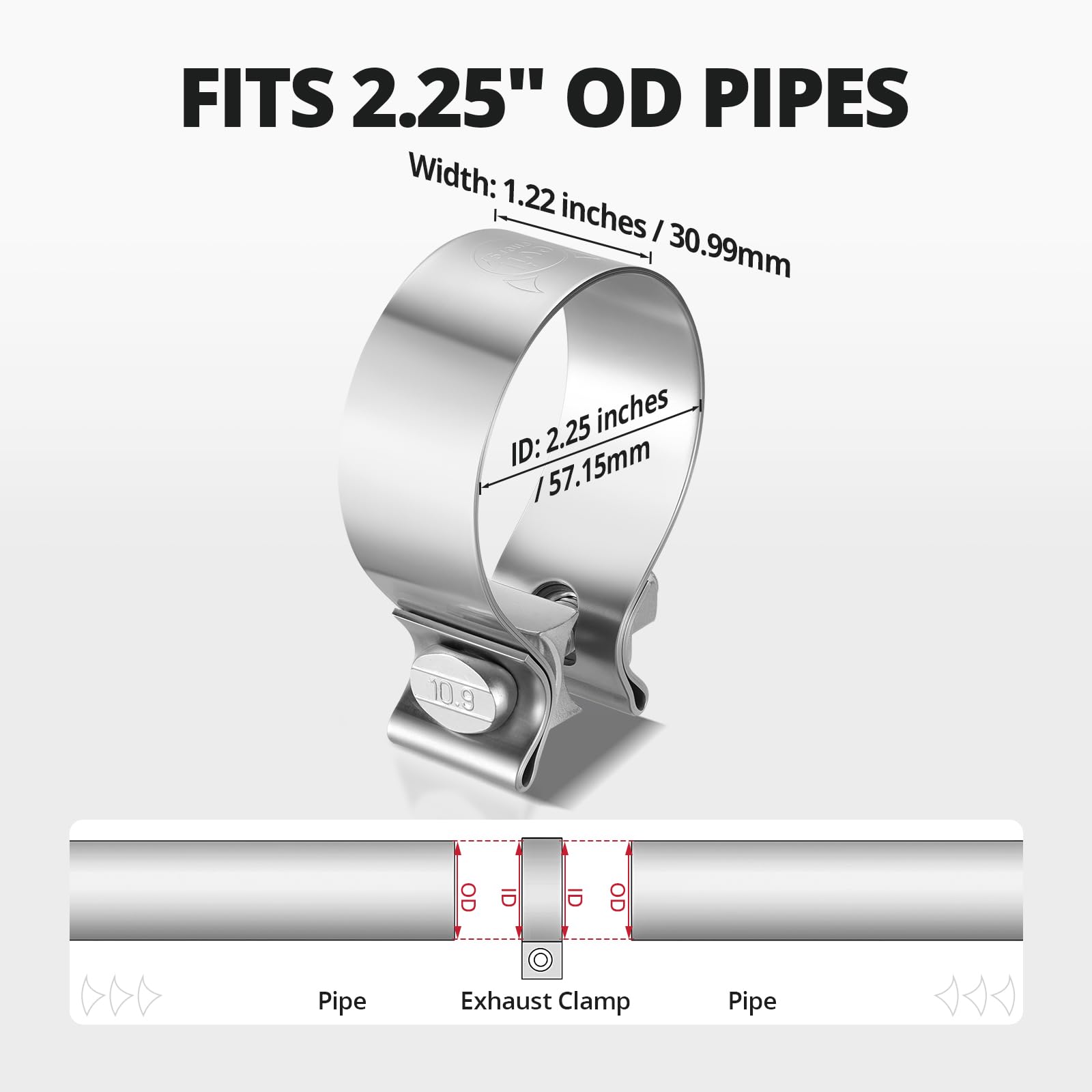 EVIL ENERGY 2.25 Inch Exhaust Clamp,2 1/4" Narrow Band Muffler Clamp Stainless Steel for Pipes,Mufflers,Catalytic Converters 2PCS