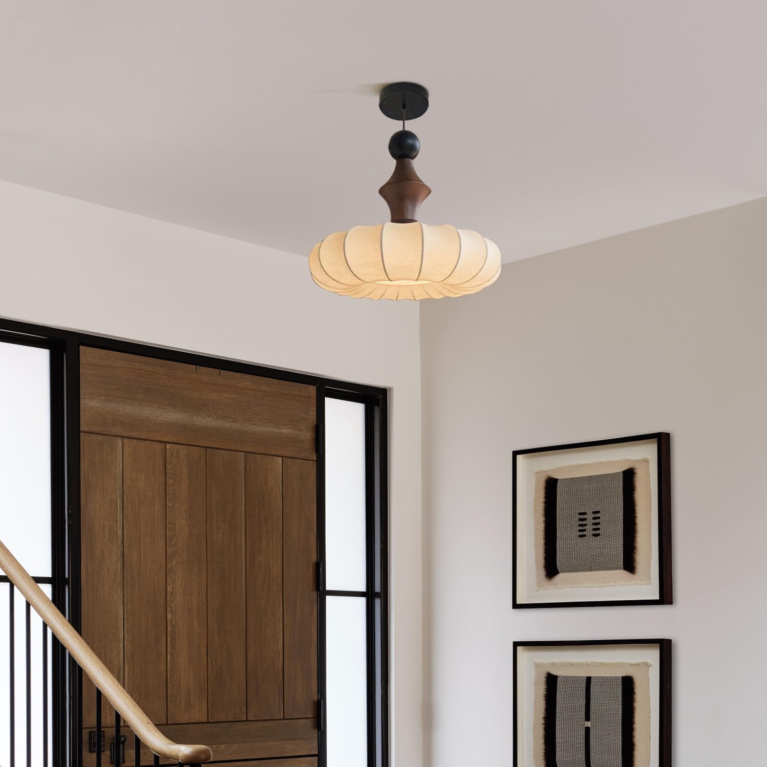 Nowoczesne lampy sufitowe Duża biała jedwabna okrągła wisząca lampa z tkaniny retro żyrandol vintage średniowieczny korytarz zawieszenie ing