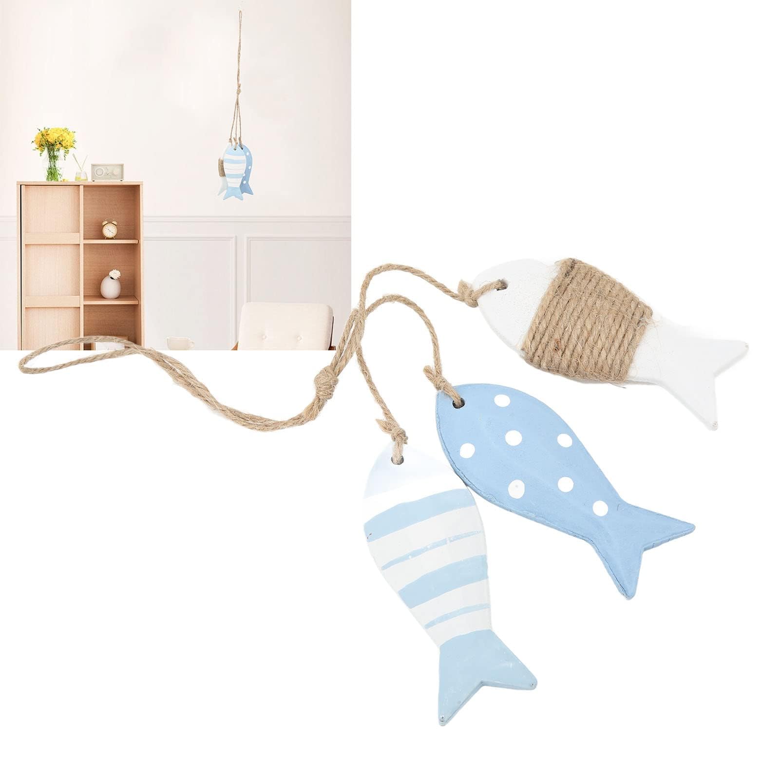 4 Pesci In Legno Per Decorazione Parete - Stile Nautico, Blu E Bianco - Foto 5