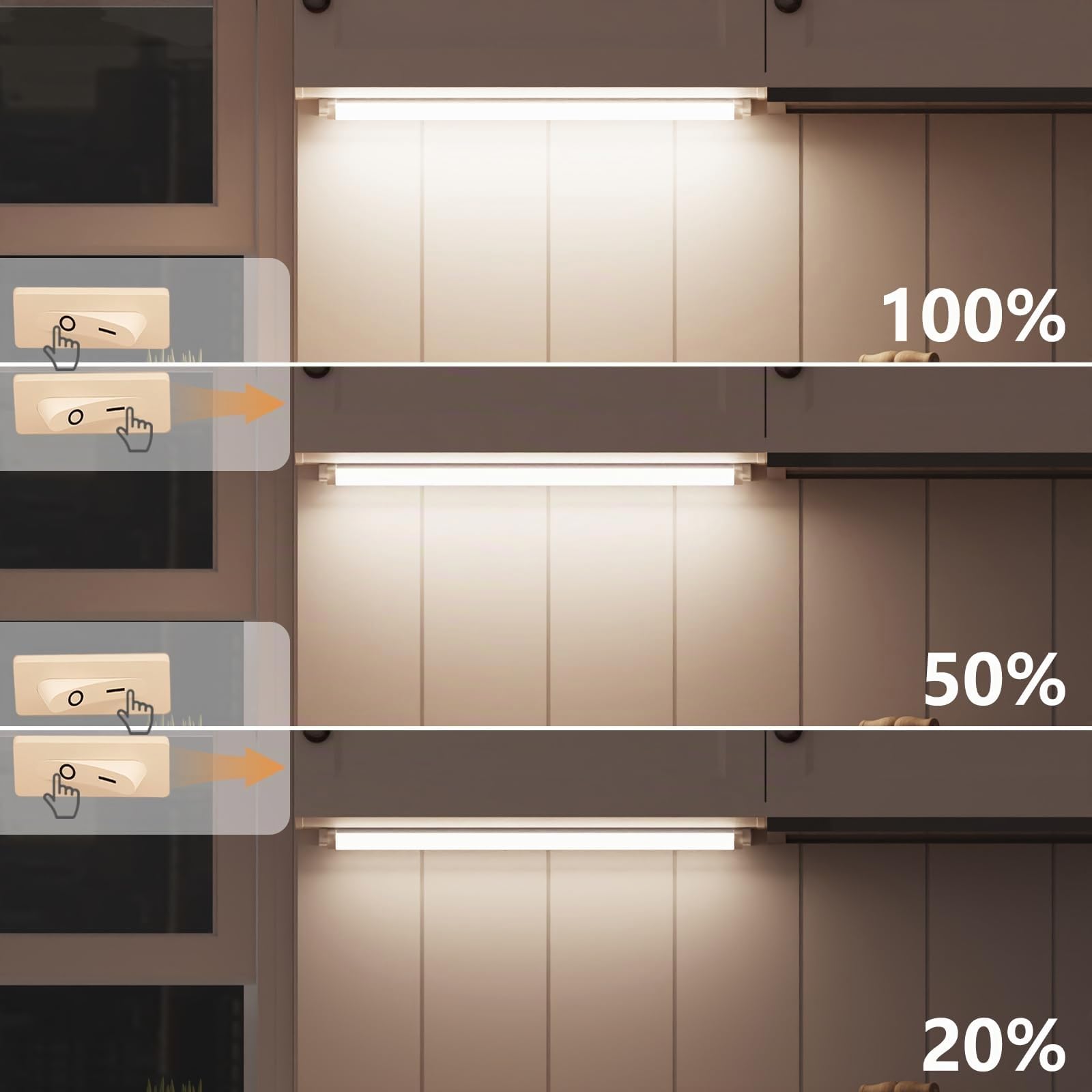 ENUOTEK Luce LED Sottopensile Cucina, Barra LED Sottopensile 545MM 2 Pezzi Dimmerabile, 3 Colori di Luce Regolabili 3000K 4000K 6500K Luci, 8W 750Lm, Per la Cucina e il Bagno, Funzione di Memoria