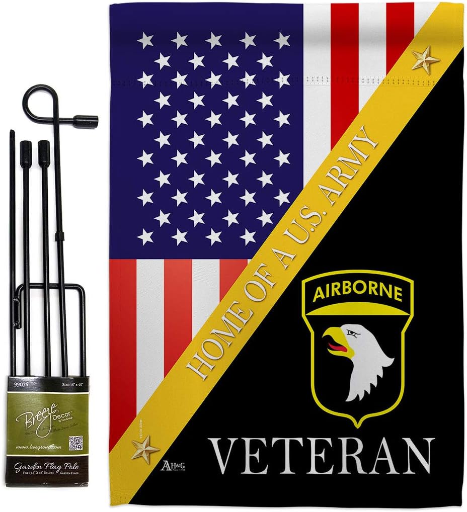 Home of 101st Airborne Garden Flag Set with Stand Armed Forces Army Rangers United State American Military Veteran Retire Official Small Gift Yard House Banner Double-Sided Made In USA 13 X 18.5