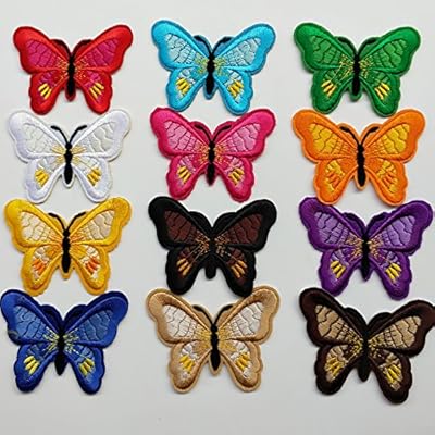 Chenkou Craft 24 pezzi/12 paia di toppe ricamate assortite termoadesive o da cucire con motivo a farfalla