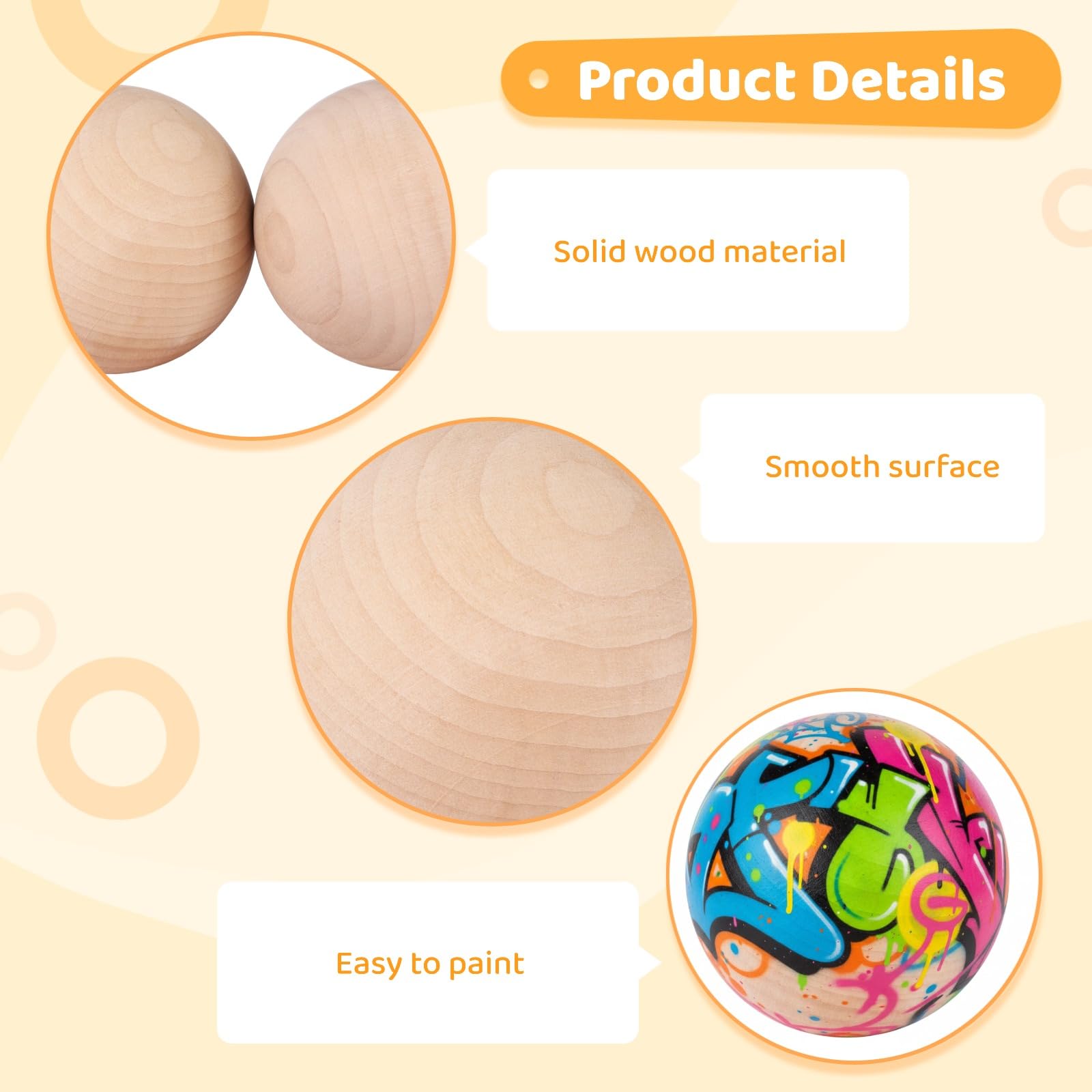 10 Stk. Unfertige Holzkugeln, 3 Zoll Hartholz-Bastelkugeln, glattes Naturholz für DIY-Bemalen, Dekorationsprojekte