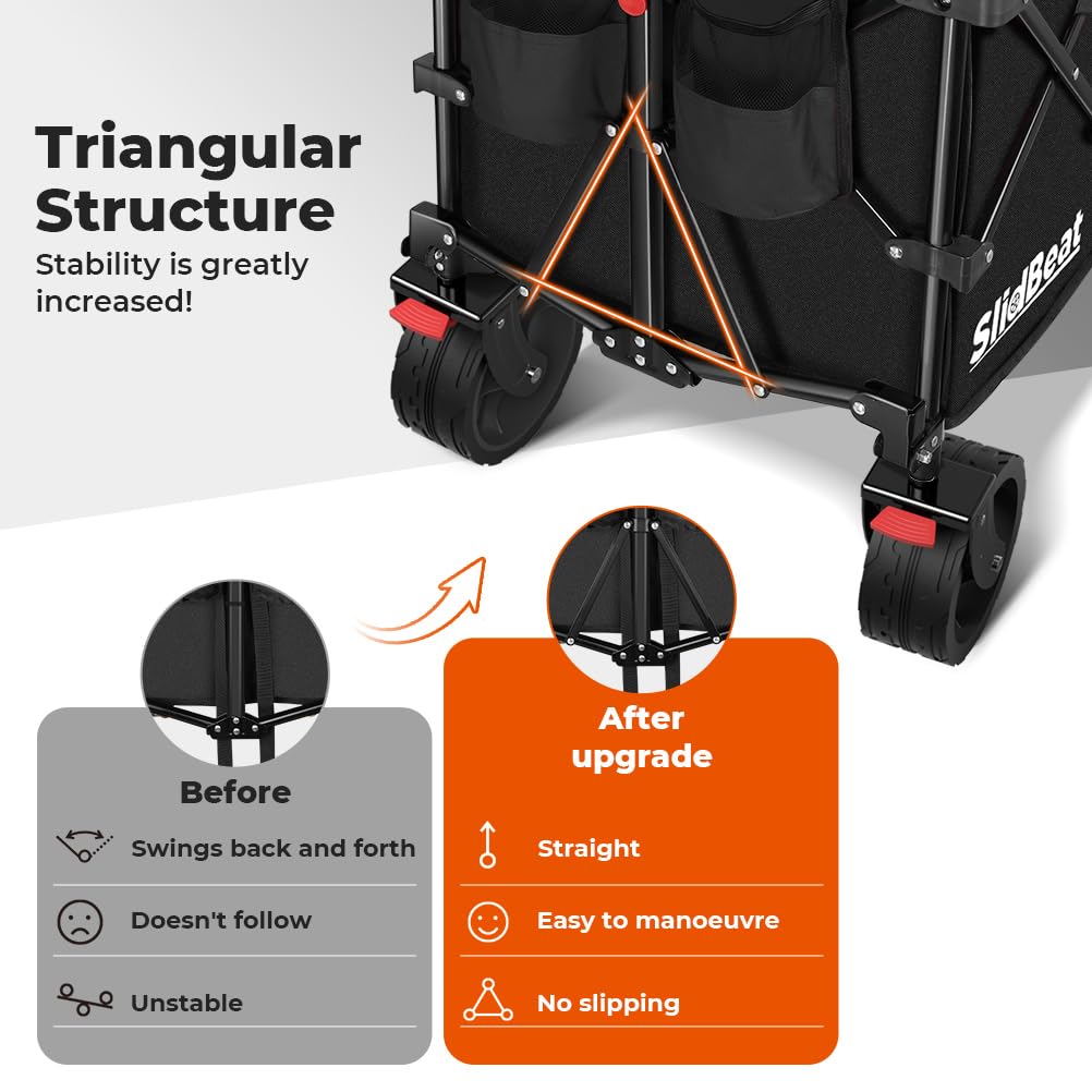 Carrello resistente da 200 litri con grandi ruote universali, struttura triangolare con manico, ideale per campeggio, spiaggia, festival e giardino