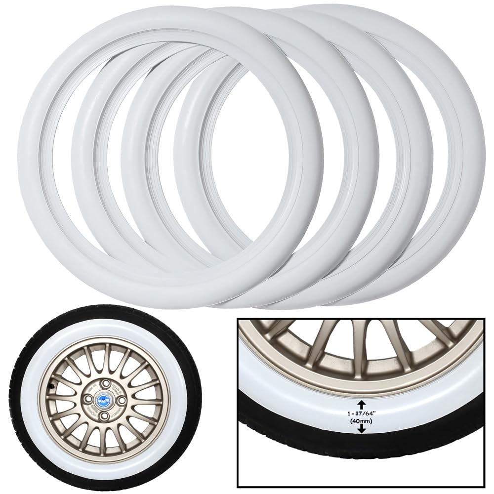 15'' PORT-A-WALL Tire Side White Wall Portawall Topper Rubber Tire Ring Set of 4 Bug …