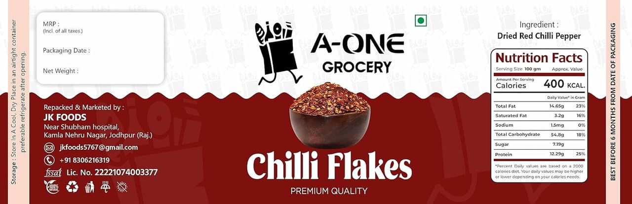 A-ONE GROCERY Red Chilli Flakes | Italian Seasoning for Italian Cuisines | Dried Pizza Pasta Seasoning | Crushed Red Chili | Spicy Flavor | Zero added Colours | 100% Natural | 250gm 2