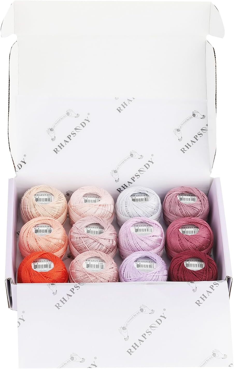 Rhapsody Pearl Cotton Thread Size 8 Crochet Thread Perle 12 Balls Set Hand Knitting, Embroidery, Sashiko, Cross-Stitch, Sewing, Needlepoint, DIY, Quilting (Set Lilac Rose)