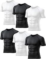TELALEO 6 Pack Men's Short Sleeve Compression Shirts - Breathable Quick-Dry Athletic Baselayer Workout Tops Black White