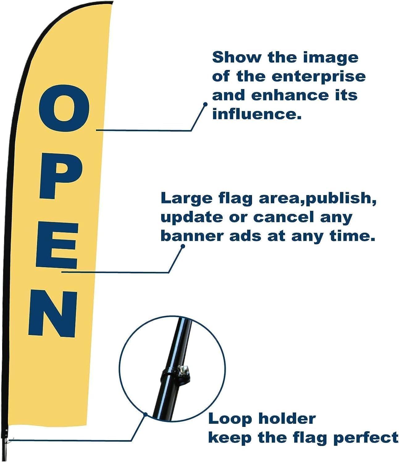 8FT Windless Teardrop Flag All Fiberglass Feather Flag Pole Set Kit with Cross Base and Water Bag (No Flag Included)