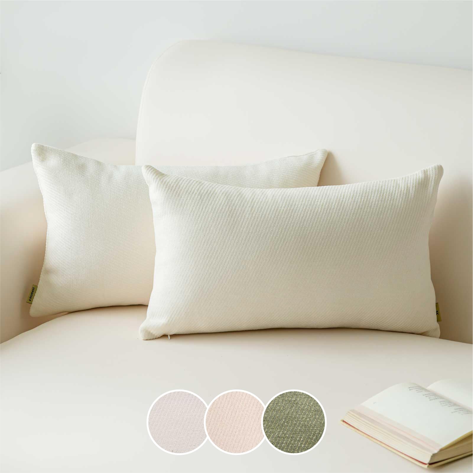 a momentPack of 2 Decorative Chenille Cushion Cover Throw Pillow Covers with Twill Cushion Covers for Sofa Living Room Couch Bed 12x20 Inch Raw White